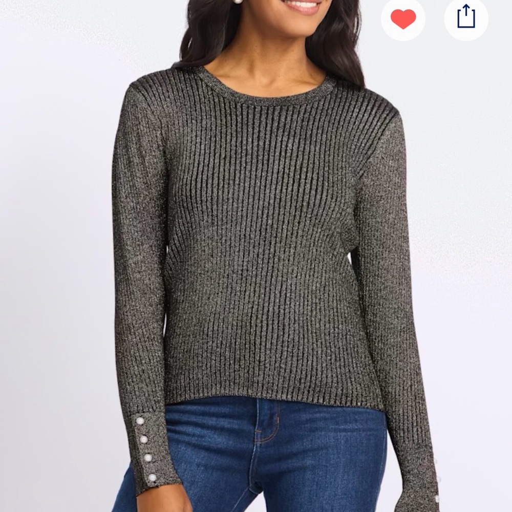 Daniel Rainn Metallic Ribbed Knit Blouse